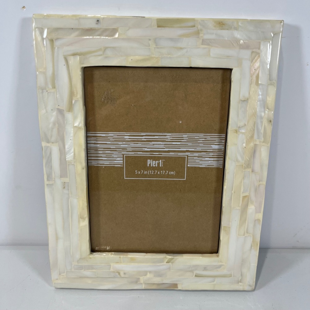 Pier 1 Mother of Pearl Picture Frame 5x7 Cream Shell Mosaic Coastal Iridescent